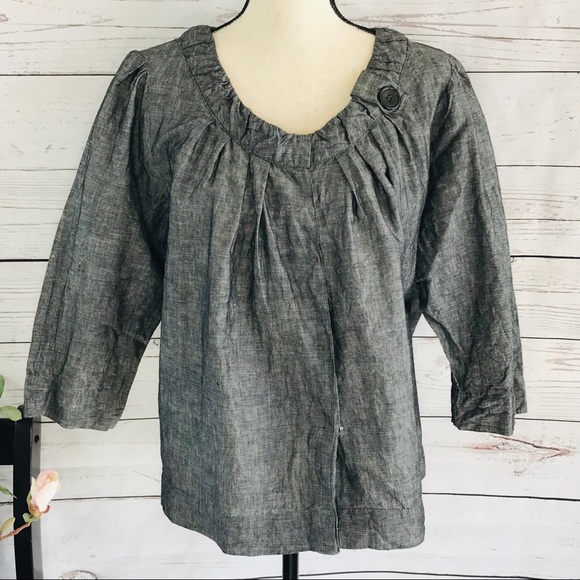 Harve Benard Tops - Harve Benard Marled 3/4 Sleeve Elastic Snap Top